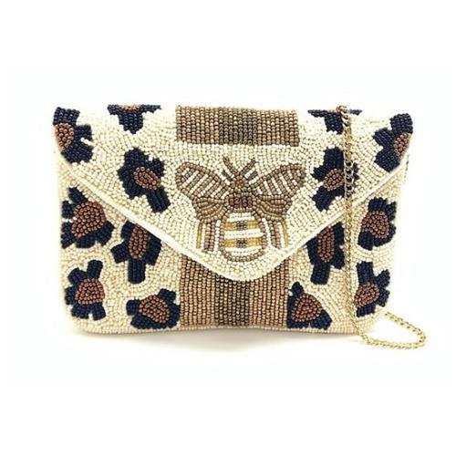 Leopard Clutch with Bee Stripe