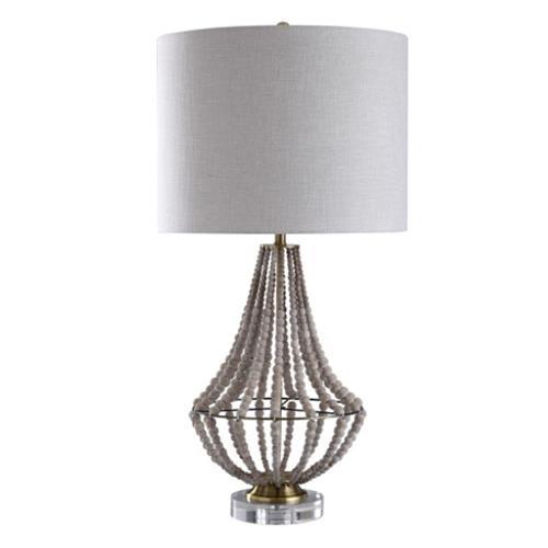 Grey Wood Beaded Lamp