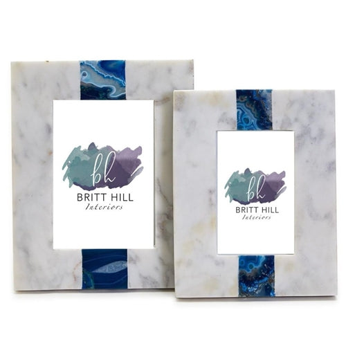 White Marble with Blue Agate Frames, 2 Size Options