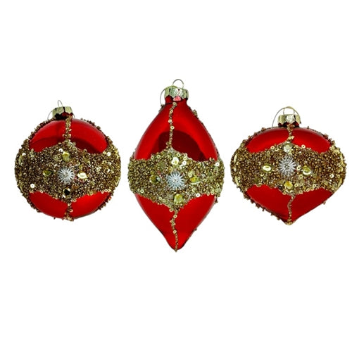 Glass Sequin Jewel Ornament - Red & Gold, 3 Styles