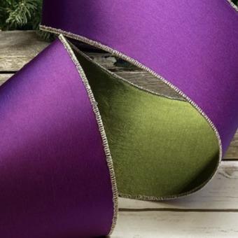 Taffeta Double Sided Ribbon - Dark Green/Purple