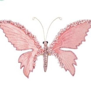 Beaded Butterfly With Clip - 7.5 " Pink