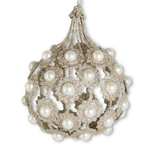 Round Champagne Ornament w/ Pearls