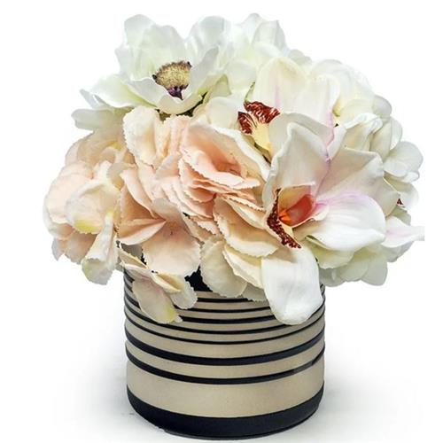 Blush and Creme Florals in Striped Pot