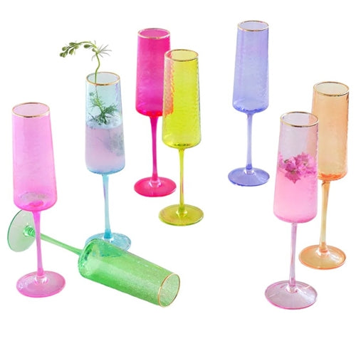 Rainbow Champagne Flute with Gold Rim, 8 Assortment Colors