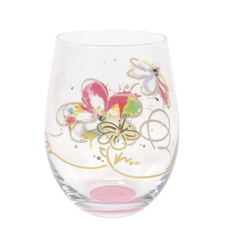 Stemless Wine Glass - Flowers