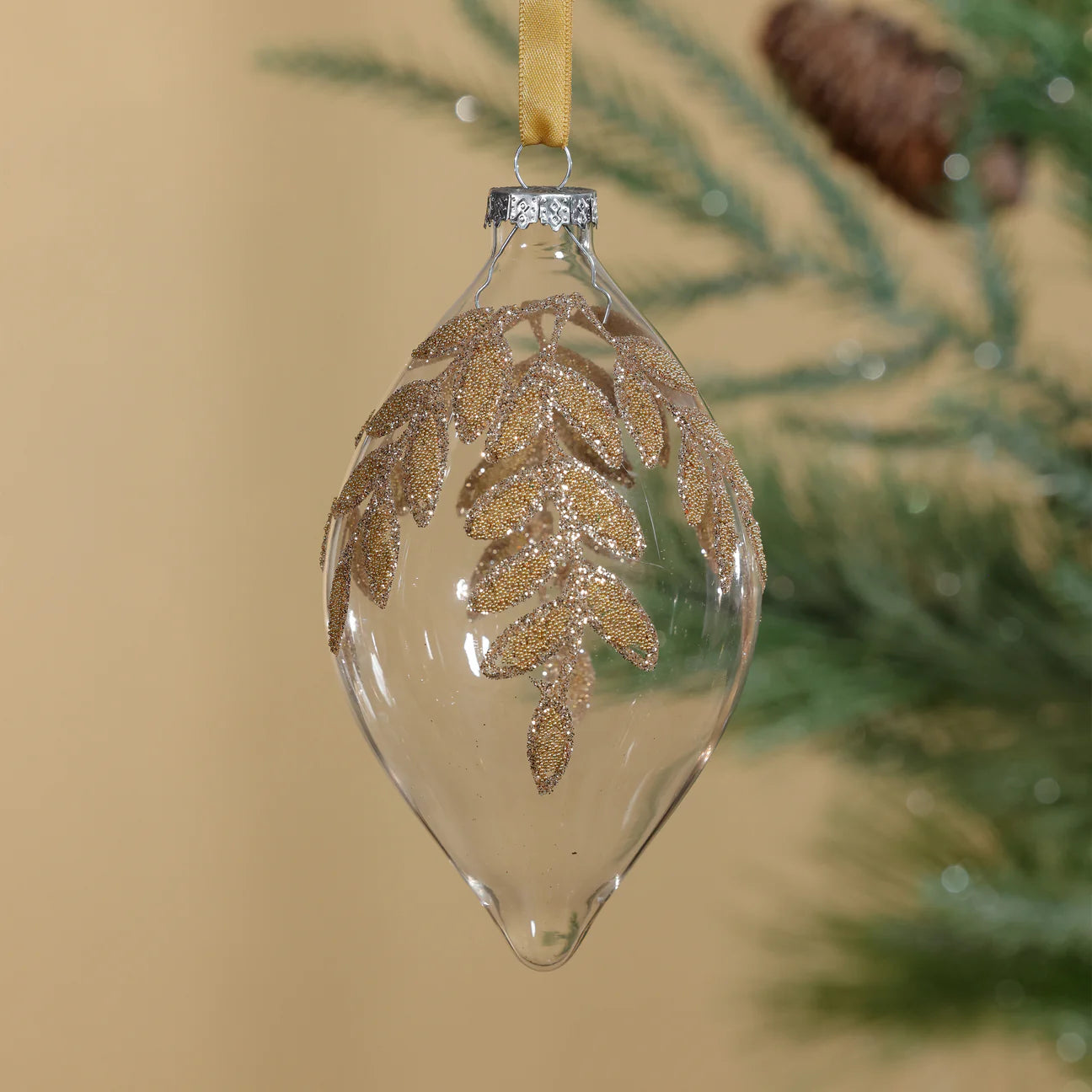 Gold Beaded Leaf Ornament