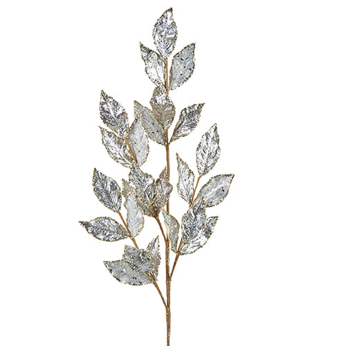 Leaves - Silver Glitter Holly Spray