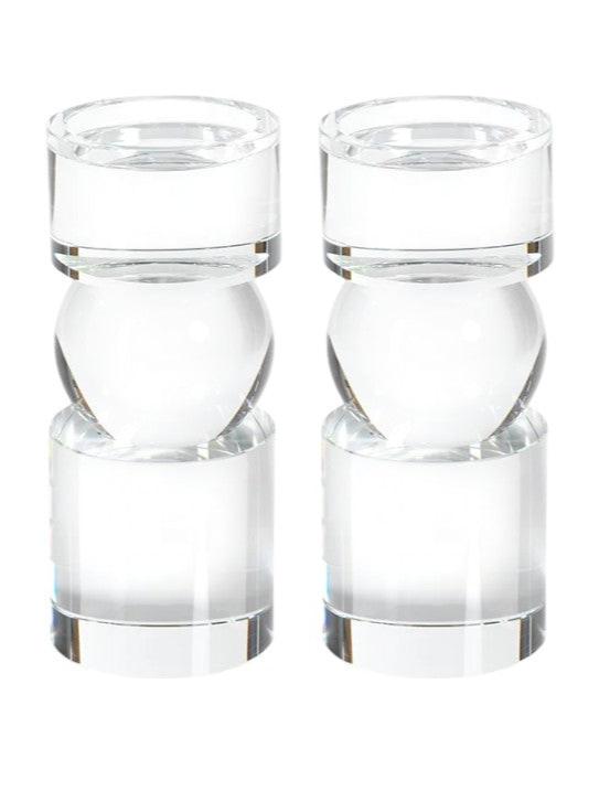 Candle Holder - Clear Crystal Pillar, Set of 2