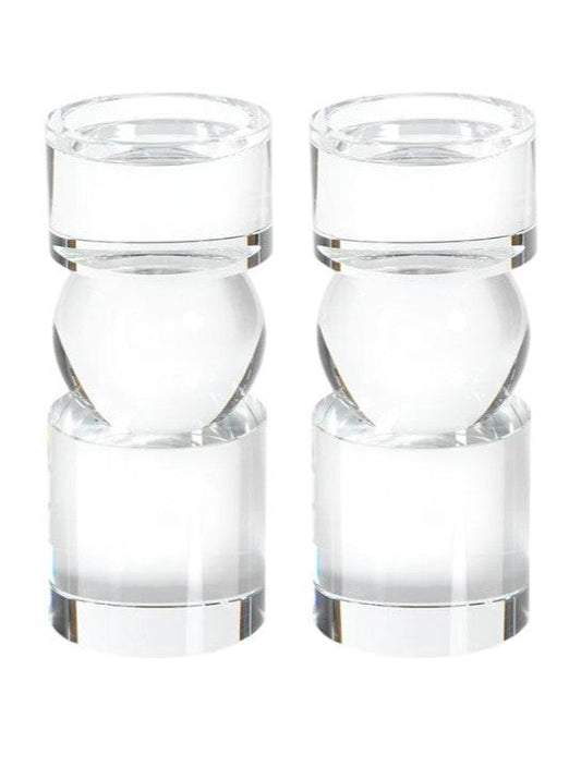 Candle Holder - Clear Crystal Pillar, Set of 2