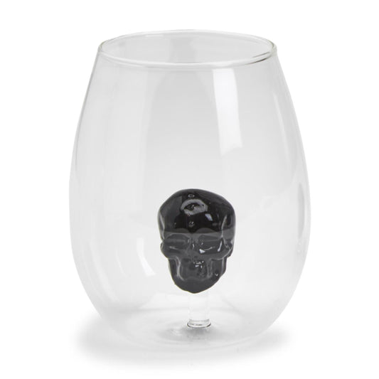 Stemless Wine Glass - Black Skull